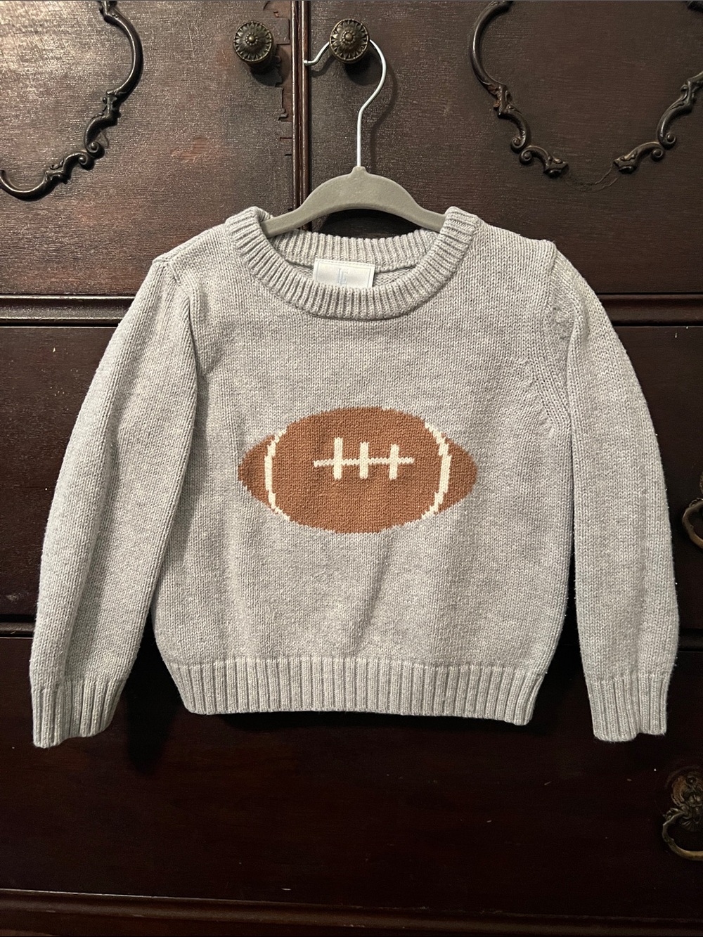Little English Kids Grey Sweater with Brown Football Graphic